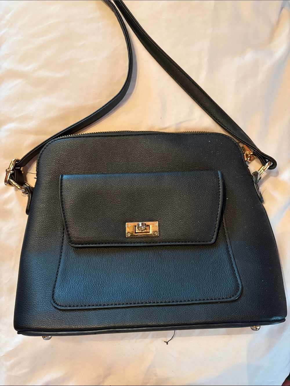 Classic Black Leather Crossbody Bag with Gold Hardware